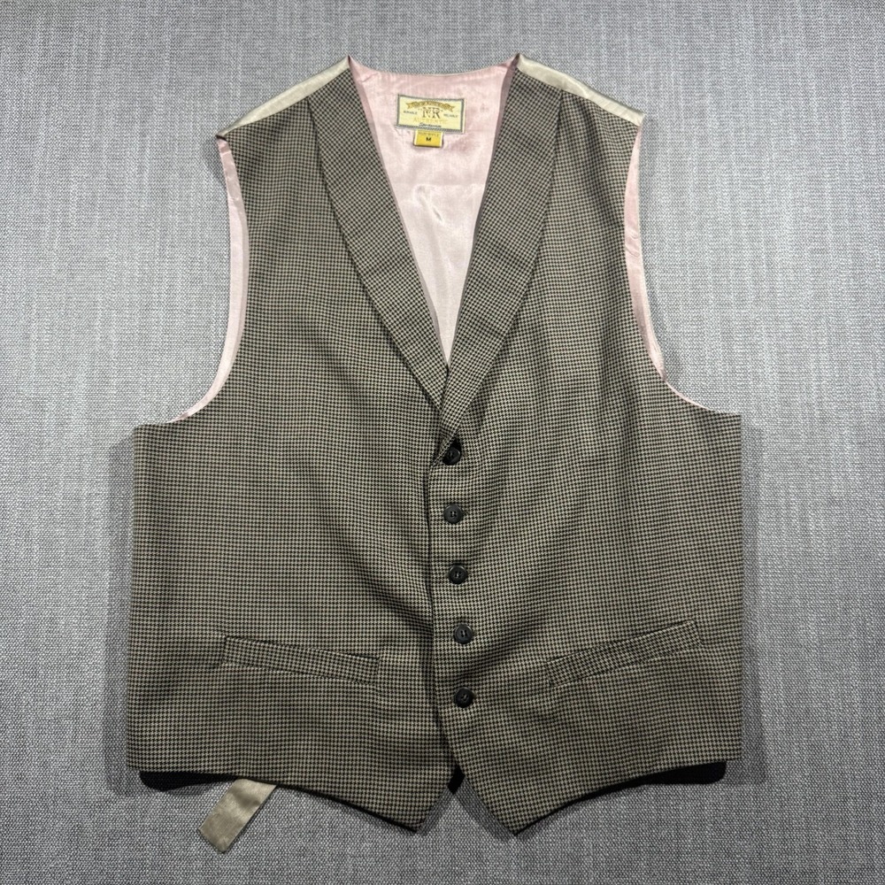 New River Co Suit Vest Mens Medium Brown Check Belted Back Made USA 3 Piece